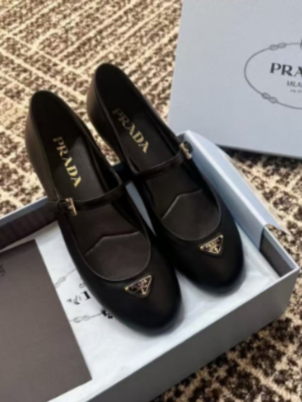 Prada Black Mary Jane Flats with Triangular Logo